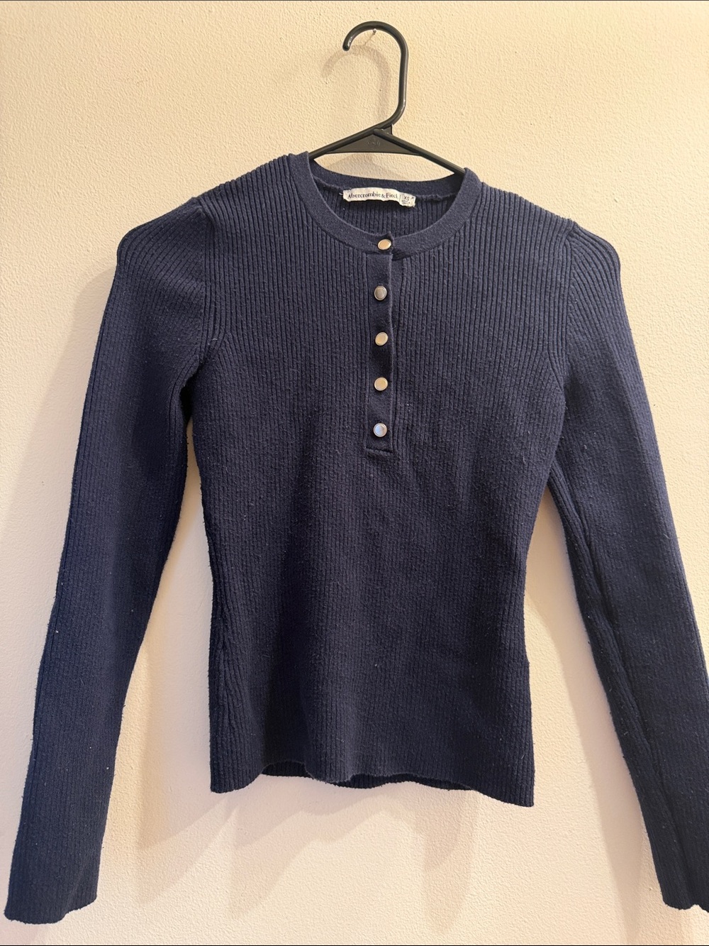 Abercrombie & Fitch Navy Ribbed Henley Long Sleeve Top